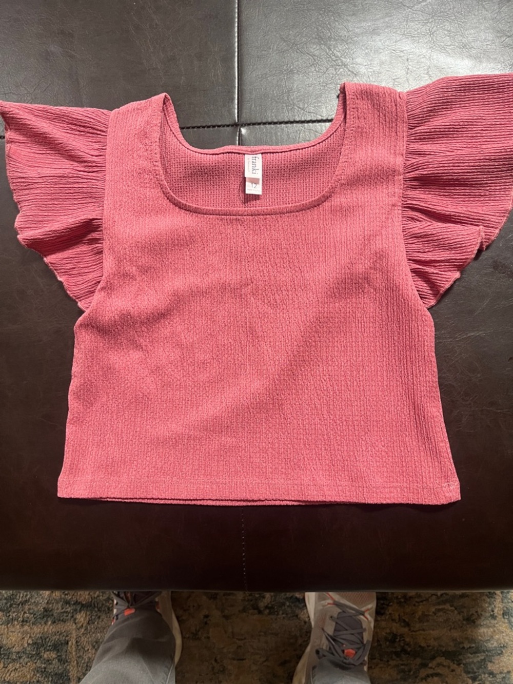 Frankie Shop Girls' Flutter Sleeve Square Neck Top - Rose